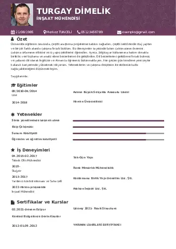İnşaat Mühendisi Cv Örnekleri cv indir
